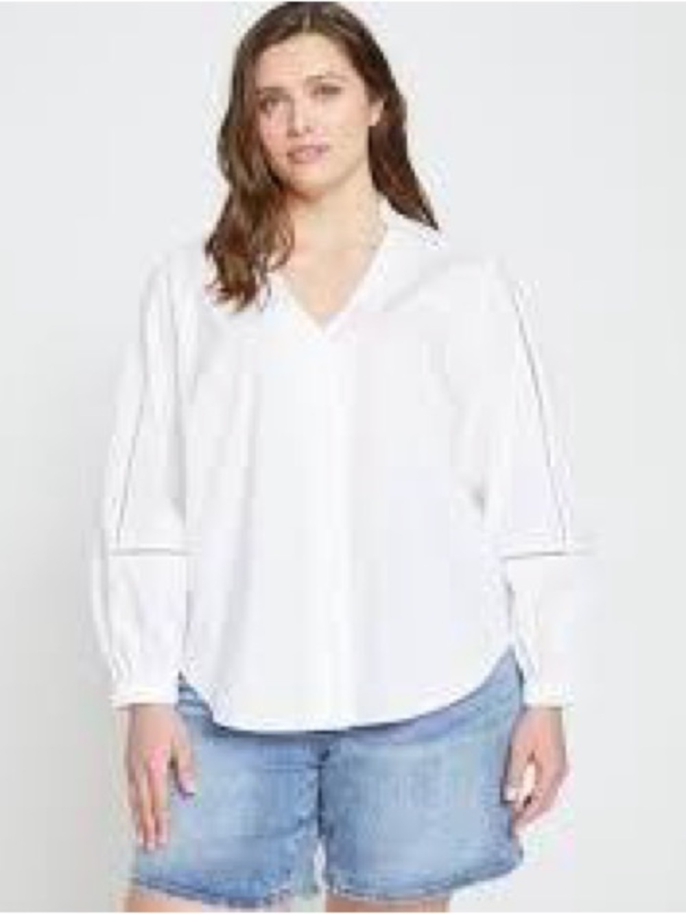 Universal Standard White Button-Down V-Neck Blouse